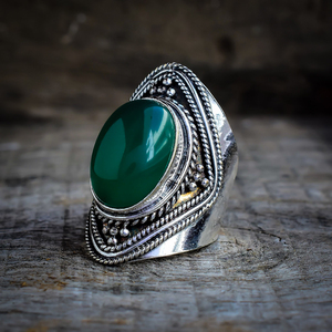Bague en onyx vert naturel, style vintage, pour mariage ou fiançailles - Product Image 2