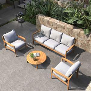 Conjunto de Muebles de Jardín de 4 Piezas de Madera de Acacia Sólida, Sofá Seccional para Exteriores con Cojines y Mesa de Centro - Product Image 3