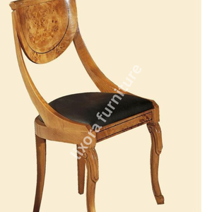 Silla de Comedor de Madera de Burl Hecha a Mano de Lujo, Respaldo Curvo Elegante, Asiento Tapizado en Cuero Negro - Product Image 3