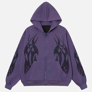 Sudadera con Capucha Gótica Morada para Hombre, Talla Grande, 100% Algodón, Felpa Francesa, Estampado de Diamantes de Imitación, Logotipo en la Espalda, Diseño 77, Ropa Urbana de Otoño - Product Image 2