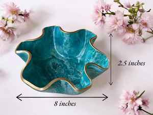 White Resin Serving <b>Bowl</b> with Gold Rim Wavy Edge Modern Luxury Centerpiece for Wedding Lightweight & Durable Dishwasher Safe - Product Image 2