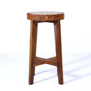 Tabouret de bar en bois massif de style moderne du milieu du siècle, siège rond en rotin tressé, tabouret de comptoir pour îlot de cuisine et café - Product Image 3
