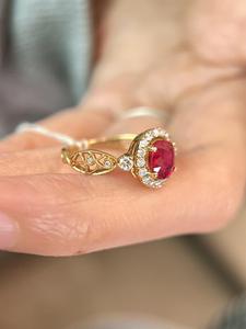 Vintage Ruby Halo Cluster <b>Ring</b> Brilliant Cut Diamond Natural 18K Solid Gold Yellow Gold Prong Setting IGI Certified Unisex Fine - Product Image 3