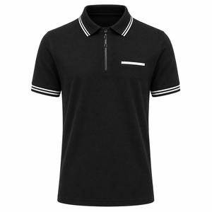 Chemise décontractée pour homme à manches courtes, tricotée, couleur unie personnalisable, avec fermeture éclair et poche à bordure blanche, qualité supérieure, ODM - Product Image 1