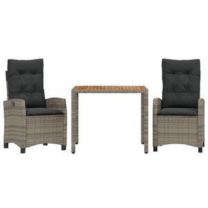 Juego de comedor de patio de 3 piezas de ratán sintético gris con cojines, conjuntos de jardín - Product Image 2