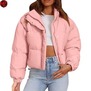 Chaqueta corta rosa acolchada para mujer, chaqueta de plumón con capucha y cremallera, ropa de abrigo de invierno, chaqueta corta acolchada para mujer - Product Image 1