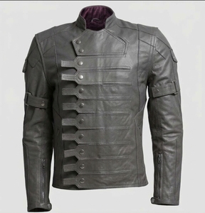Veste de motard en cuir véritable pour homme, col montant, fermeture boutonnée, coupe ajustée, manches classiques, style automne, noir uni - Product Image 6