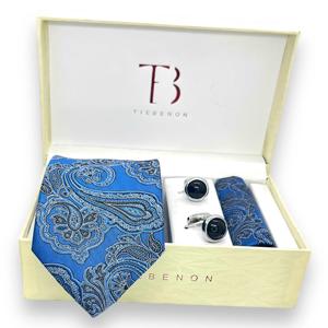 Cravate Benon Bleu Noir Paisley Cravate Combo À La Mode Floral Imprimé Jacquard Cravates Tissées Premium Soie Polyester Coffret Cadeau - Product Image 3
