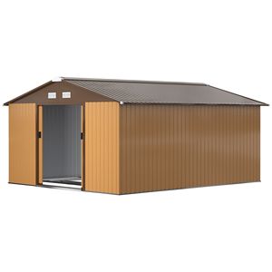 Capanno da Giardino in Metallo Facile da Montare con Porte a Doppio Blocco, Giallo, per Bici e Attrezzi da Giardino - Product Image 1