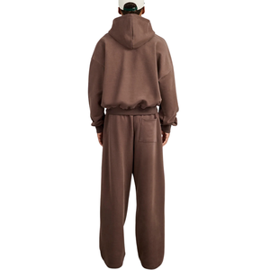 Men's Two Piece Hooded Tracksuit Full Zip Sweatshirt Drawcord Hem Elastic Waist Wide Leg <b>Trousers</b> Loose Casual Lounge Outfit Set - Product Image 2