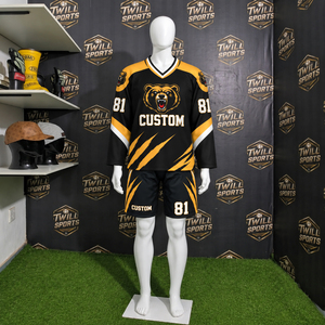 TwillSports Custom Ice Hockey Jersey Men's <b>81</b> Black Gold Sublimated V-Neck Moisture Wicking Three Quarter Sleeve Uniform - Product Image 4