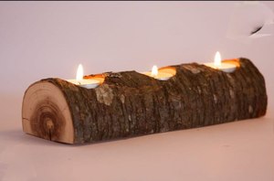 Luxury Eco-Friendly Natural Wooden Handmade Candle <b>Stand</b> Bark-Covered Design Three-Hole <b>Tea</b> Light Holder for Christmas Home - Product Image 3