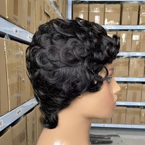 12A Pixie Cut Human Hair Wig Loose <strong>Wave</strong> Machine Made Full <strong>Cap</strong> Natural Color for Women Daily Use - Product Image 4