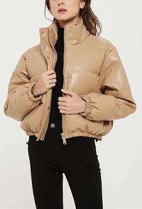 Women's <b>Cropped</b> Quilted <b>Puffer</b> <b>Jacket</b> Winter Faux Leather Padded Parka Coat - Product Image 4