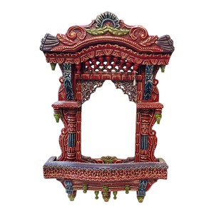 Handcrafted Wooden Jharokha Frame | Antique Finish <b>Decorative</b> Wall Temple | Traditional Indian Carved Window Panel - Product Image 4