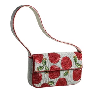 Sac à bandoulière en perles rouge pomme fait main |   Pochette à rabat avec motif de fruits mignons pour femmes, pour fête/mariage/voyage/ - Product Image 4