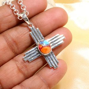 Pendentif en cuivre et turquoise en forme d'huître épineuse, en argent sterling 925, pierre précieuse naturelle, bijou artisanal en argent, cadeau pour l'amour - Product Image 1