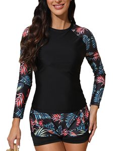 Women Long Sleeve 2 Piece <b>UV</b> Protection <b>Swimwear</b> Rash Guard Swimsuit for Surfing, Beach & Water Sports - Product Image 1