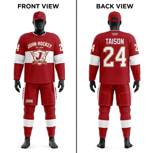 Uniforme de Hockey sobre Hielo para Hombre, Malla de Poliéster de Alto Rendimiento de 260 GSM, Panel en el Pecho Rojo Marino, Tela Transpirable, Logotipo Personalizado por Sublimación - Product Image 3