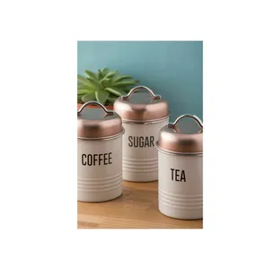Airtight Metal Kitchen <b>Canister</b> Set with Locking Lids for <b>Sugar</b> Flour Coffee <b>Tea</b> <b>and</b> Dry Food Storage Stylish Design - Product Image 1