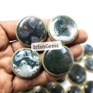 Pendentifs en laiton faits à la main pour la fabrication de bijoux, pierre 100% naturelle, agate mousse, pendentif rainuré, pierres précieuses en vrac, lot d'agate - Product Image 3