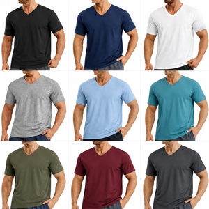 Custom Men's Gray V-Neck Short Sleeve T-<b>Shirt</b> Casual Regular Fit Jersey Knit Soft Breathable Chest Pocket Tee - Product Image 5