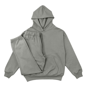 Conjunto Deportivo Unisex Gris con Capucha, Manga Larga, Color Sólido, Casual, con Cordón de Ajuste y Bolsillos Laterales, 100% Algodón - Product Image 1
