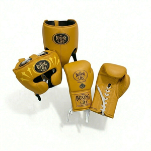 Lace Up <b>Boxing</b> Gloves and Protective Head Guard <b>Set</b> for Amateur and Professional Training Sessions - Product Image 2