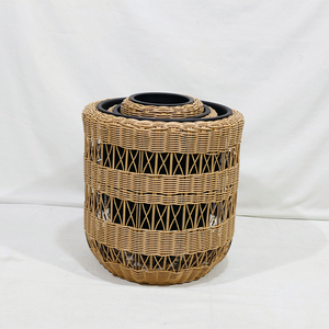 Juego de Macetas Redondas de Mimbre Plástico, Minimalistas, Talladas a Mano, Duraderas, Ecológicas e Impermeables para Jardín - Product Image 5