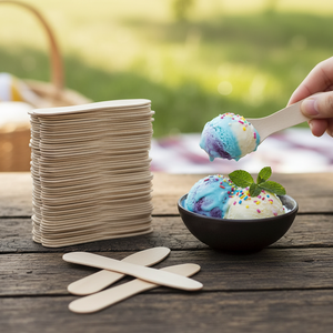 Cuillères en bois écologiques à texture fine 75 mm en bois de bouleau de qualité alimentaire pour restaurants, événements et usage domestique - Product Image 2