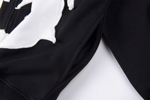 Sweat à capuche zippé oversize noir avec lettres blanches brodées et capuche à pointes, style streetwear, en molleton de coton écologique pour homme - Product Image 6