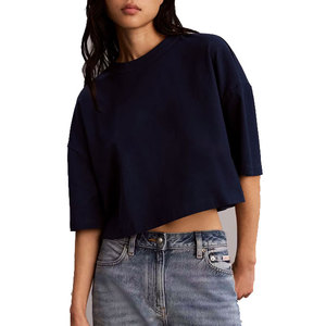 Fabricant de vêtements amples – T-shirt court uni respirant pour femme, idéal pour l'été, la gym et le sport, grande taille, épaules tombantes - Product Image 1