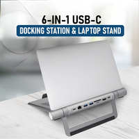 Station d'accueil USB-C 6-en-1 et support pliable pour ordinateur portable, HDMI 4K, LAN 1 Gbps, lecteur SD/TF, charge PD 100 W, double USB 3.0