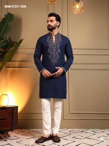 Best Fabric Star Silk with Embroidery Sequence work Readymade Full-Sleeve V-Neck <b>Kurta</b>-Payjama Collection Supplier from Surat - Product Image 5