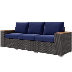 Divano da Esterno a 3 Posti in Rattan PE Blu Navy con Braccioli Larghi, Divano in Vimini PE per Giardino - Product Image 1