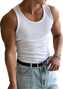 Undershirt Gym Training <b>Vest</b> <b>Men's</b> Pure Cotton Breathable <b>White</b> Tank Tops Front Logo Seamless Workout Fitness Body Building - Product Image 5
