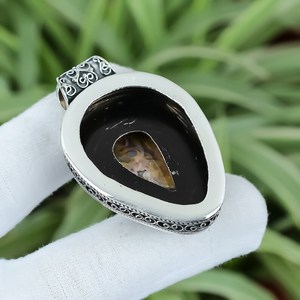 Colgante de serafinita de plata de ley 925, joyería de piedras preciosas verdes naturales, regalo elegante para mujeres, diseño único hecho a mano - Product Image 4