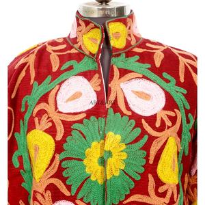 Handmade Floral Embroidery Quilted Cotrise Fabric Jacket Button Detail Cotton Stripe Lining Breathable Eco-Friendly Thick Winter - Product Image 2