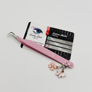 แหนบปลายแหลมสีชมพู 90 องศา ทำจากสแตนเลสญี่ปุ่น สำหรับต่อขนตา แหนบแยกขนตา แหนบปลายไฟเบอร์ อุปกรณ์ต่อขนตา Lucky Lash - Product Image 1