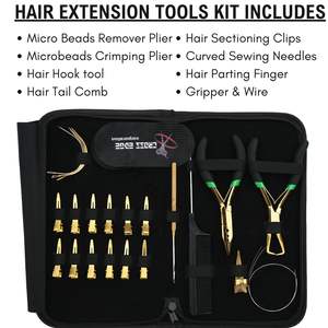 Kit Profesional de Extensiones de Cabello Doradas con Pinza de Crimpado de 5 Pulgadas, Peine para Cola de Caballo y Pinza de Acero Inoxidable para Extensiones de Cabello - Product Image 2