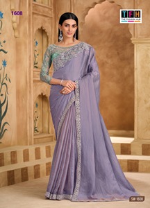 Sari indien de fabrication indienne et à prix de gros pour les occasions festives et les mariages, avec broderies lourdes et travail de cordonnet. - Product Image 4