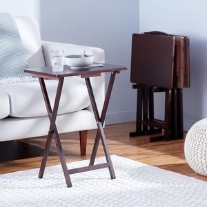 4-Pack Espresso Foldable TV Tray <b>Table</b> Storage Rack Sturdy Wood <b>Space</b>-<b>Saving</b> 14.6"L X 19"W X 26"H Design Dining Room Furniture - Product Image 4