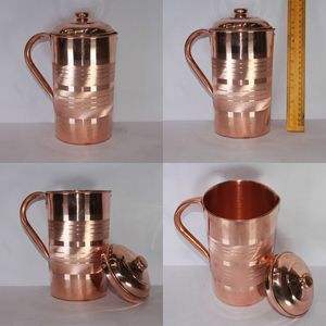 Copper serving jug with lid and matching <b>glasses</b> metal drinkware for water juice serving durable reusable kitchen dining - Product Image 4