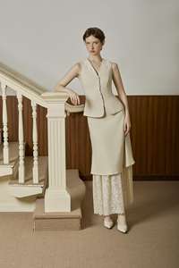 Chaleco Ghillie Transparente para Mujer con Bordado de Encaje y Diseño Floral, Teñido Liso, Abotonadura Sencilla, Vietnam MINE KA47, Venta al por Mayor - Product Image 3