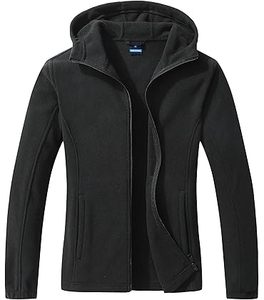 Chaqueta de Forro Polar con Capucha para Mujer, Manga Larga, Antiarrugas, Logotipo Frontal, Resistente al Viento, Color Sólido, para Otoño, Corte Regular, Negro - Product Image 1