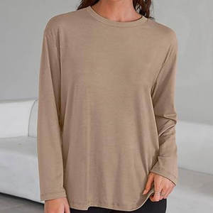T-shirts à manches longues pour femmes, coupe ajustée, col rond, basiques, unis, printemps automne, vente en gros - Product Image 6
