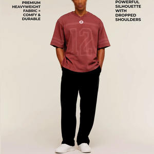 Camiseta de Fútbol Americano Oversize con Cuello en V para Hombre 2026, Mezcla de Algodón Lavado, Color Granate, Ropa Deportiva, Impresión de Número Personalizado, Marca Privada OEM - Product Image 6