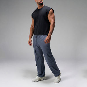 Men's <b>Elastic</b> <b>Waist</b> <b>Cargo</b> <b>Pants</b> With Multiple Pockets Drawstring Closure Quick Dry Casual Style Gray Summer Wear - Product Image 1