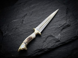 Cuchillo de caza de hoja fija de acero al carbono hecho a mano con mango de hueso y herrajes de latón, 14 pulgadas, para exteriores, DIY, OEM - Product Image 2