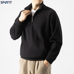 Sweat-shirt à capuche demi-zip col montant pour homme, en molleton épais 420G, personnalisable avec impression numérique et en relief, collection automne, vente en gros - Product Image 2